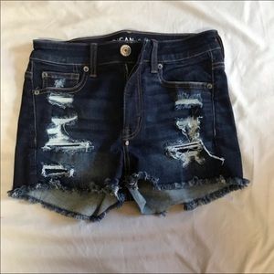 American Eagle size 0, navy blue denim shorts.